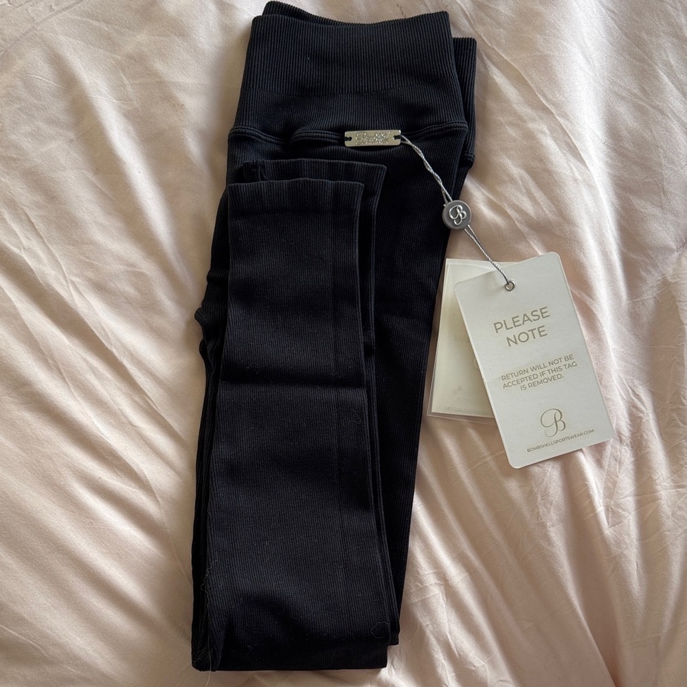 Bombshell Sportswear Black Ribbed High-Waist Leggings